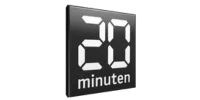 Logo der Zeitung «20 Minuten» mit weissem Digitalschrifzug auf schwarzem Hintergrund