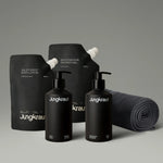 Essential Body Care Set with Swiss NatureTECH formula, refillable aluminum bottles, and free microfiber cloth